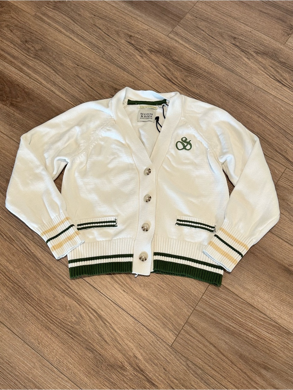 New! Scotch & Soda Amsterdam White Cardigan with Green Trim Small - Picture 3 of 11